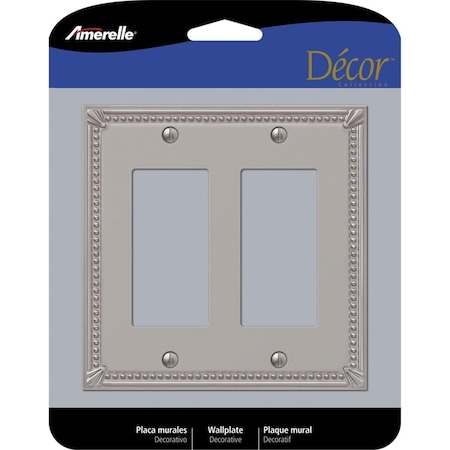 Livewire Imperial Bead Brushed Nickel 2 Gang Metal Rocker Wall Plate, Gray LI3310999